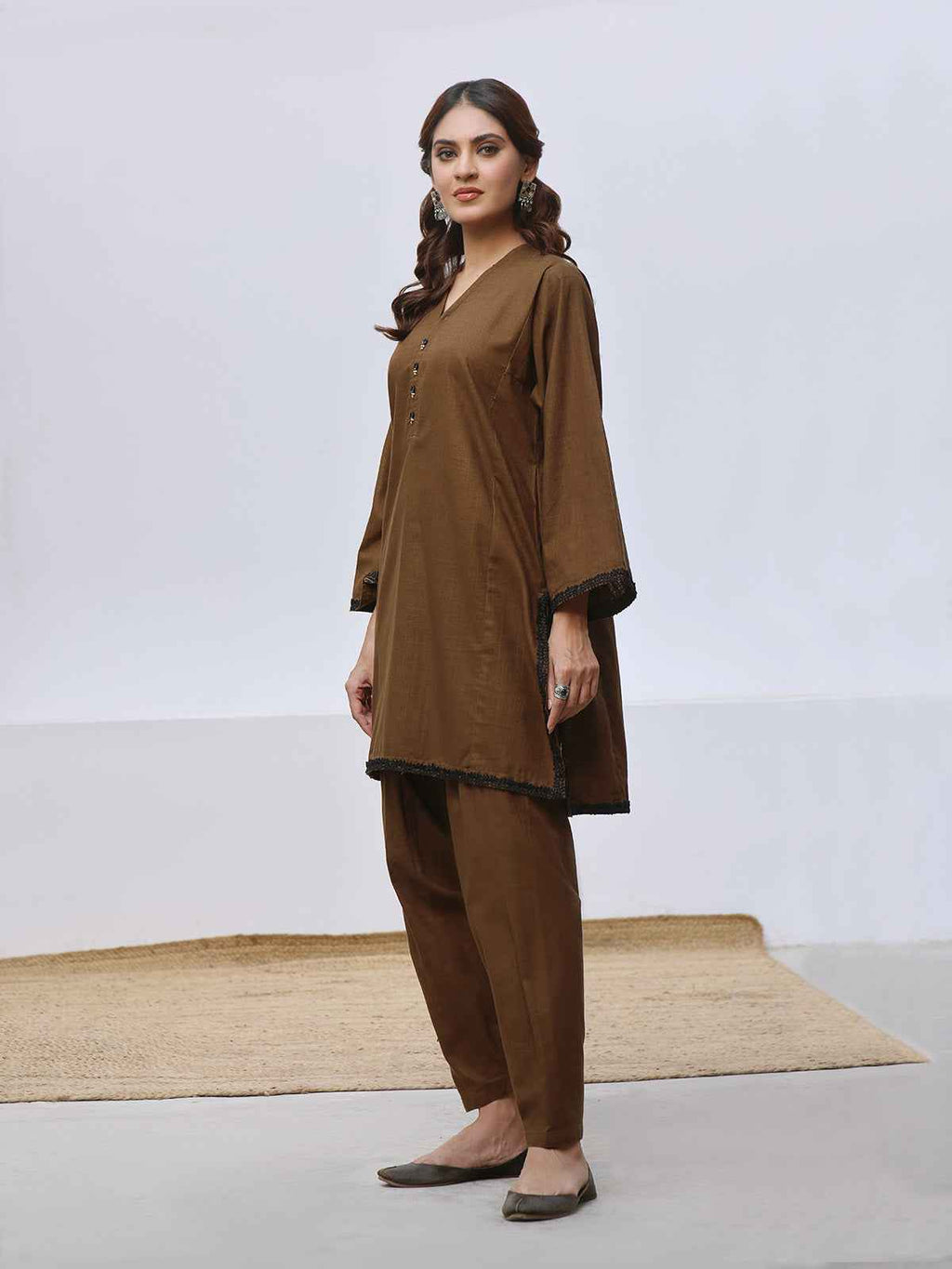 2Pc Solid Pret Shirt Trouser Khaddar Brown - OW2P-2408002