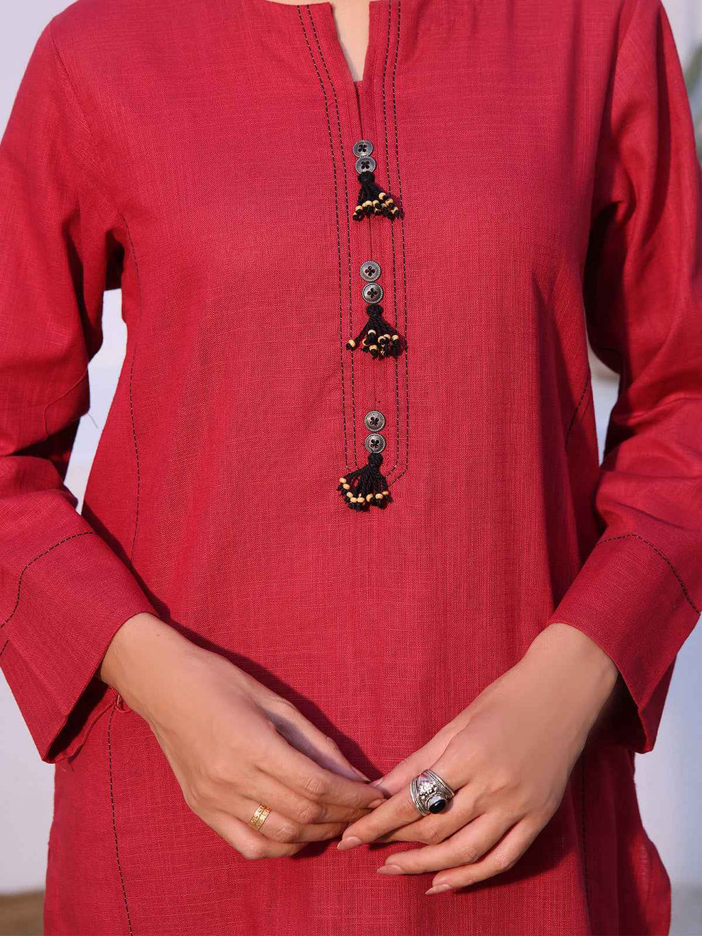 2Pc Solid Pret Shirt Trouser Khaddar Red - OW2P-2408008