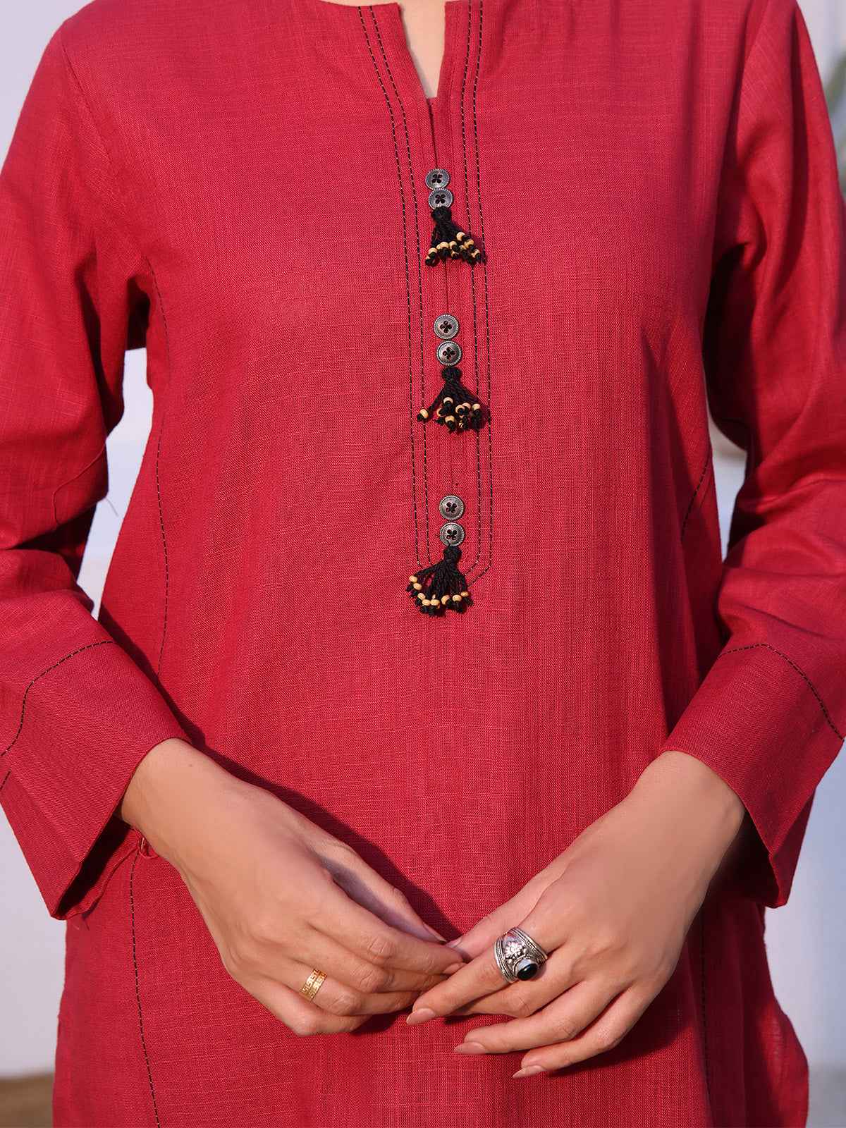 2Pc Solid Pret Shirt Trouser Khaddar Red - OW2P-2408008