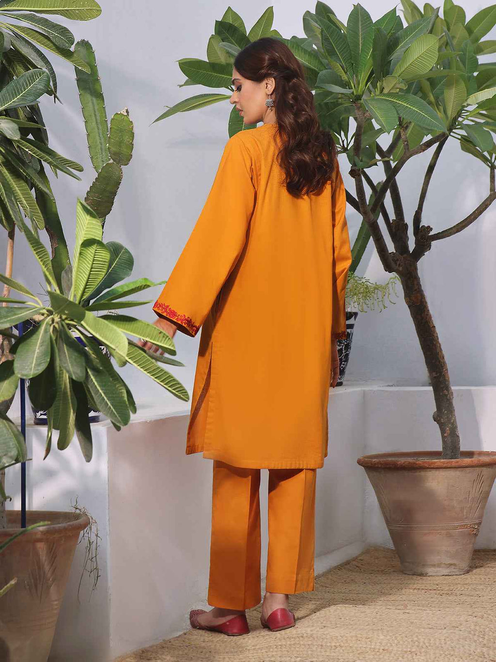 2Pc Embroidered Pret Shirt Trouser Khaddar Mustard - OWE2P-2407008