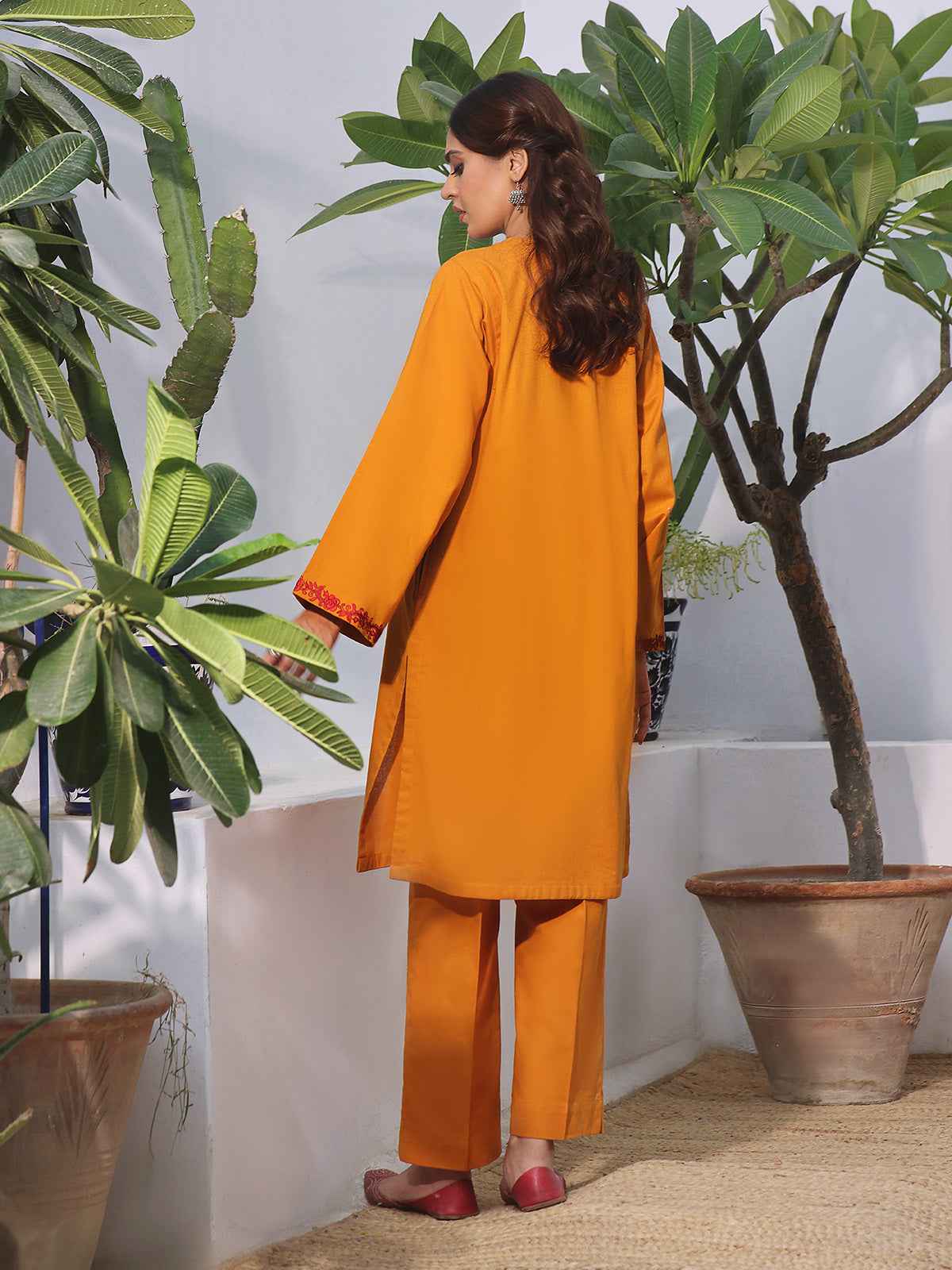 2Pc Embroidered Pret Shirt Trouser Khaddar Mustard - OWE2P-2407008