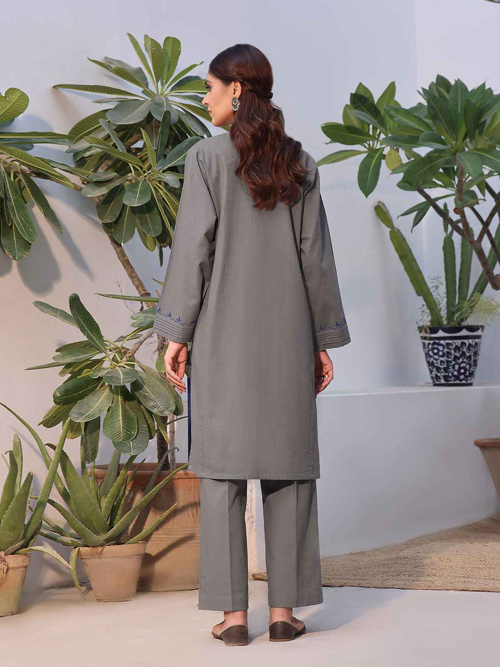 2Pc Solid Embroidered Pret Shirt Trouser Khaddar Grey - OWE2P-2408005