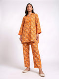 2Pc Printed Pret Shirt Trouser Cotton Orange - OW2P-2607002