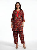 2Pc Printed Pret Shirt Trouser Cotton Rust - OW2P-2607007