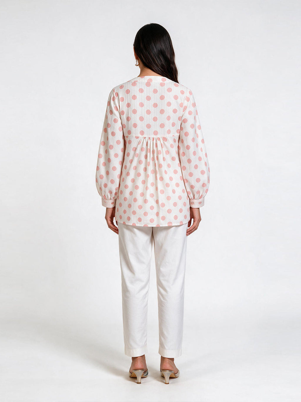1Pc Printed Fusion Top Seer Sucker White & Pink - OWTP-2607008