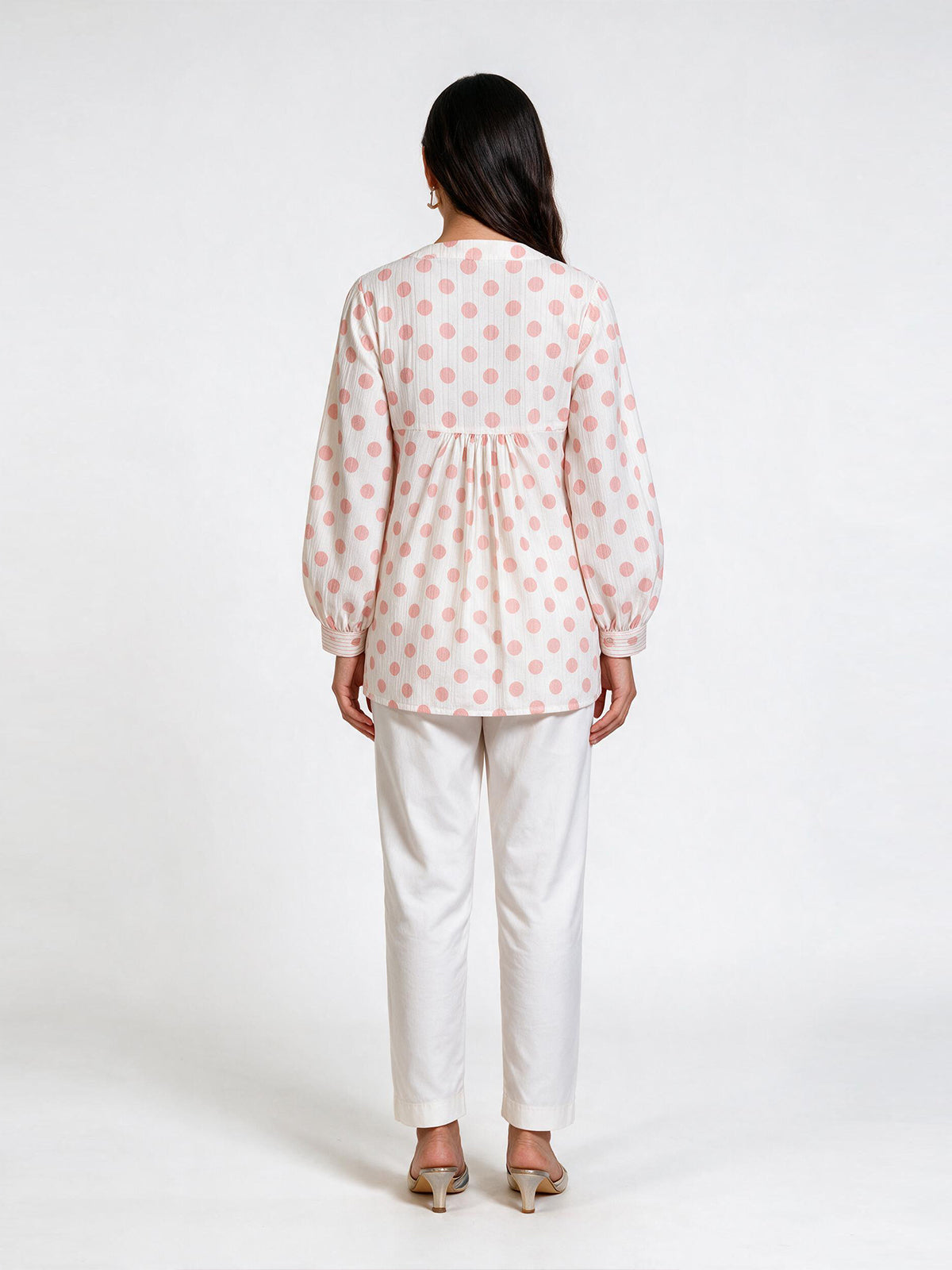 1Pc Printed Fusion Top Seer Sucker White & Pink - OWTP-2607008