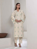2Pc Screen Print Pret Shirt Trouser Dyed Cambric Off White & Green - OW2P-2508011
