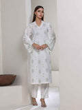 2Pc Screen Print Pret Shirt Trouser Dyed Cambric White & Green - OW2P-2508011