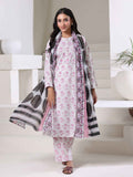 3Pc Screen Print Pret Suit Dyed Cambric White & Pink - OW3P-2508013