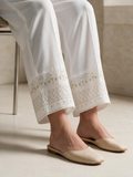 Women White Cotton Silk Embroidered Trouser - OWESP-2301031-1