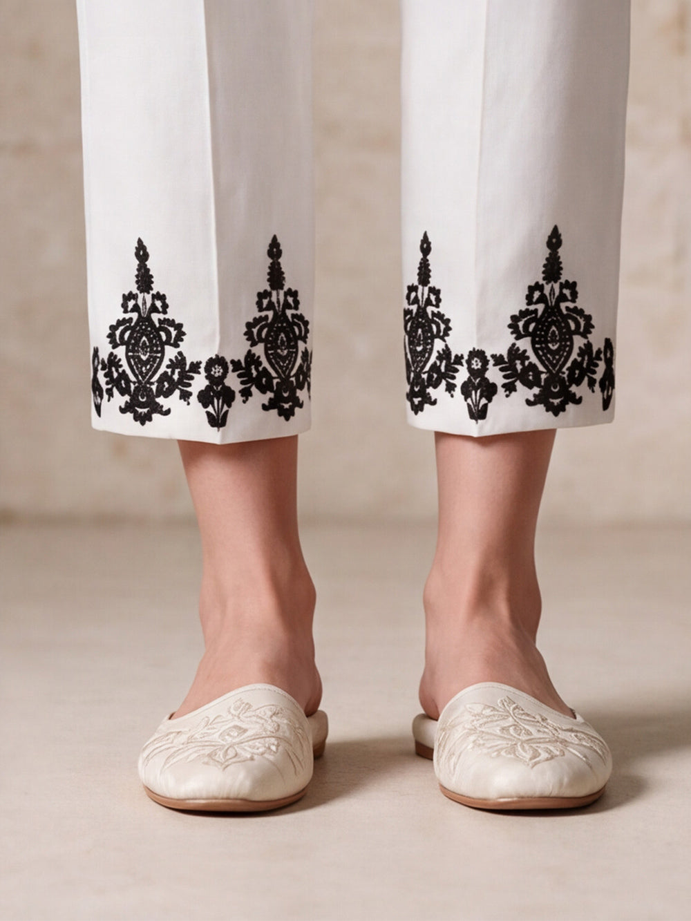 Women White Lawn Trouser - OWESP-2203001