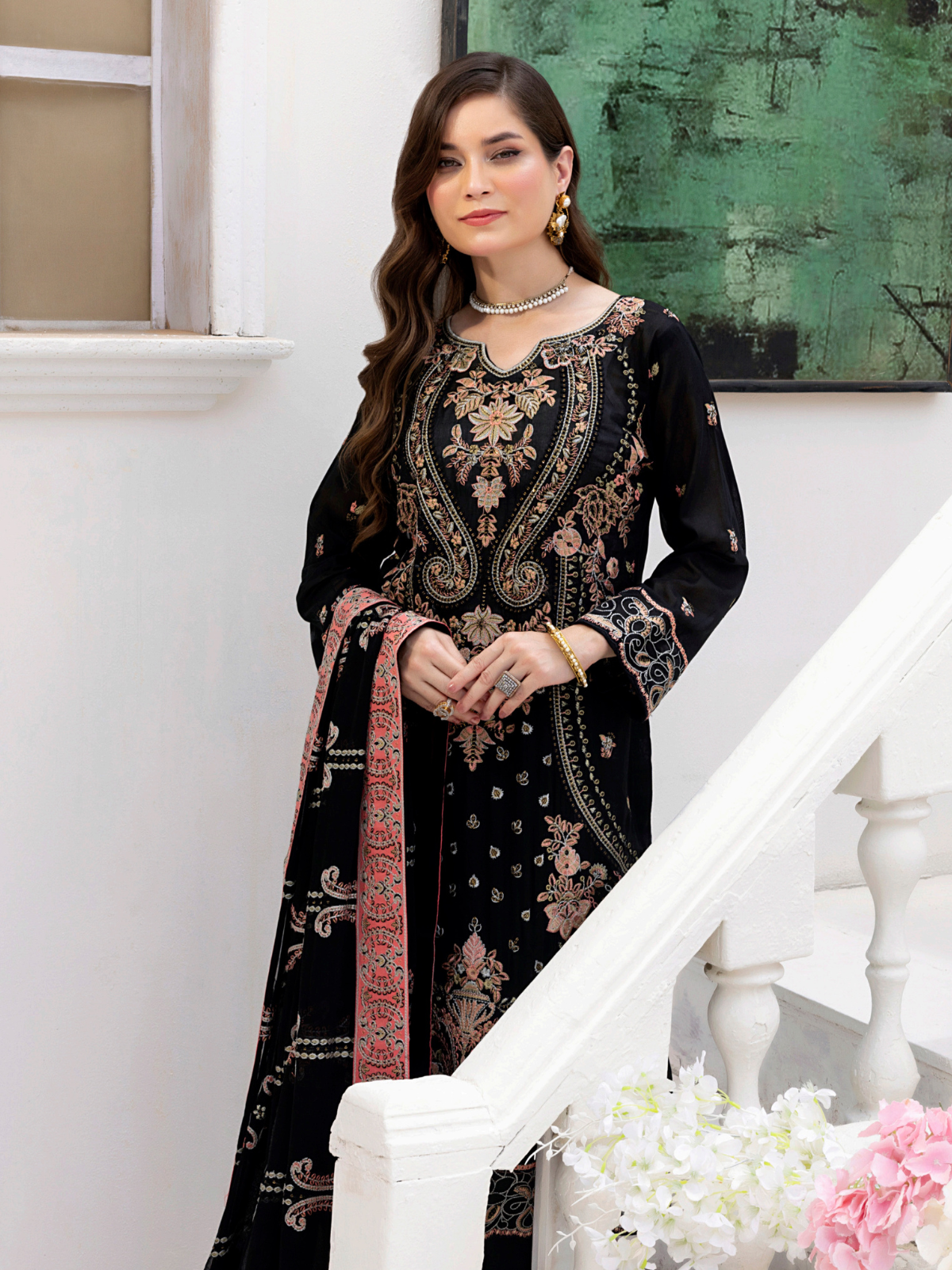Sobia Mir Swiss Gold Black Luxury Embroidered Suit