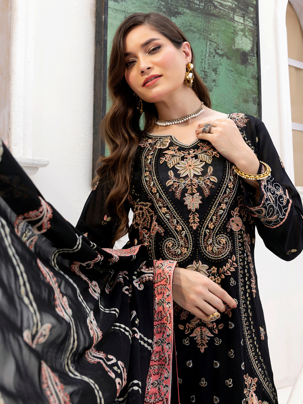 Sobia Mir Swiss Gold Black Luxury Embroidered Suit