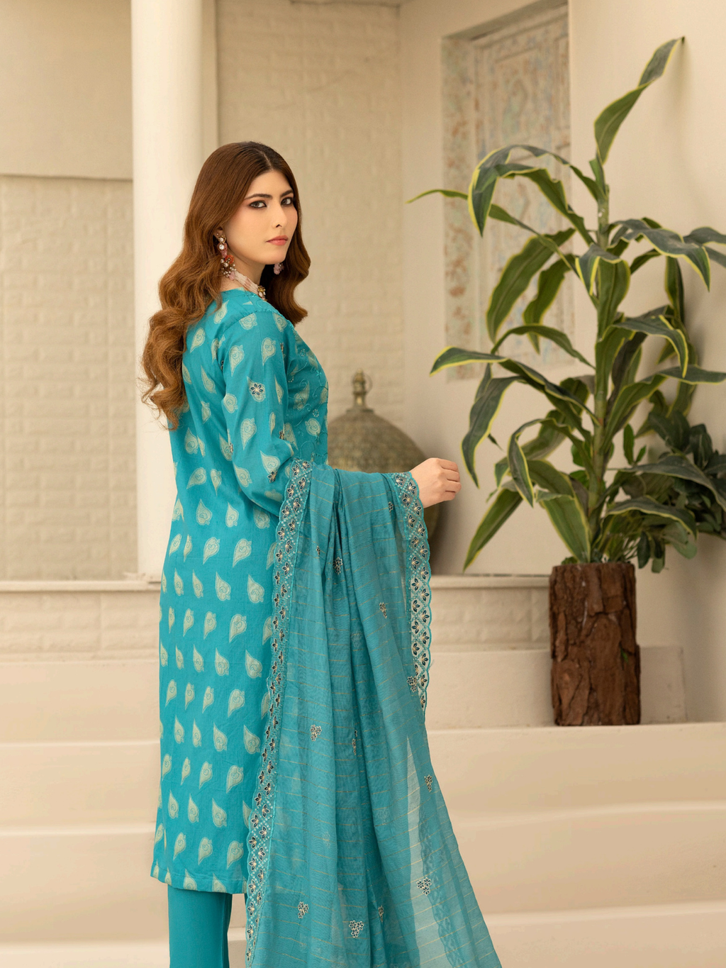 Wijdan Zarqash Gold Aqua Charm Embroidered Lawn Suit