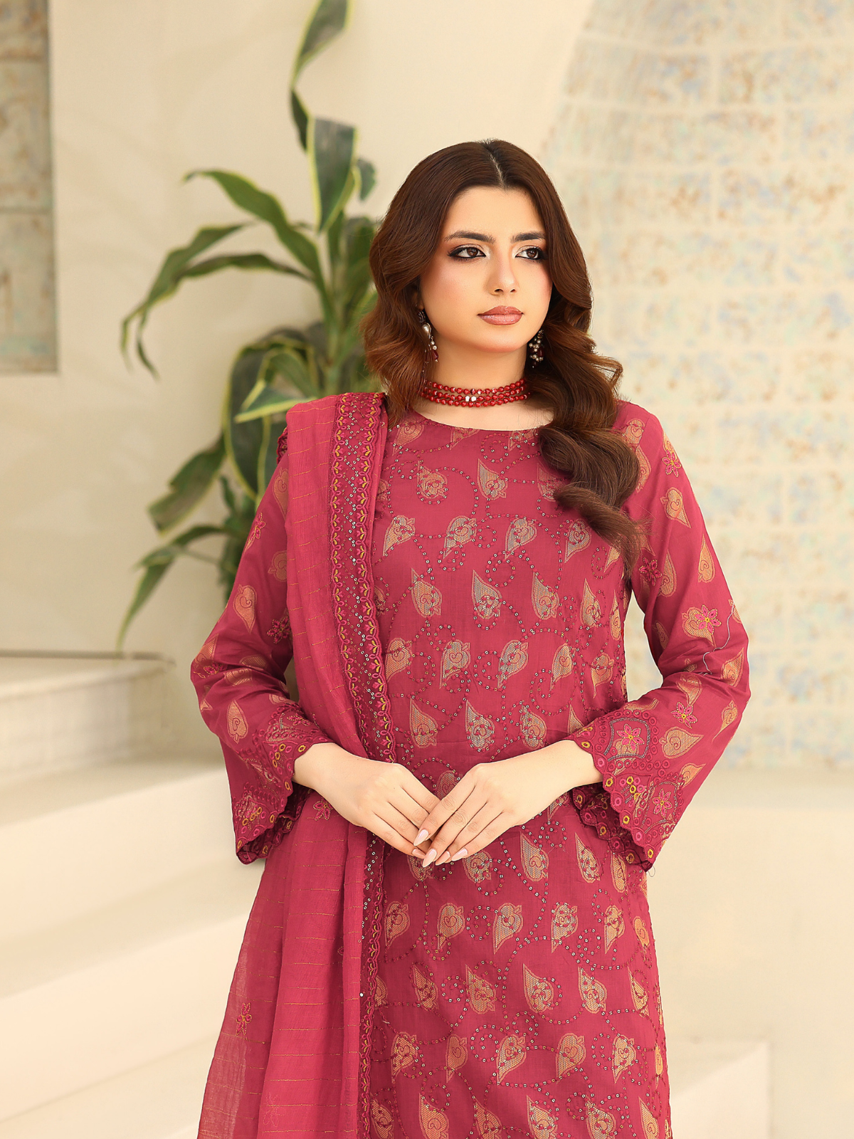 Wijdan Zarqash Gold Rose Elegance Embroidered Lawn Suit