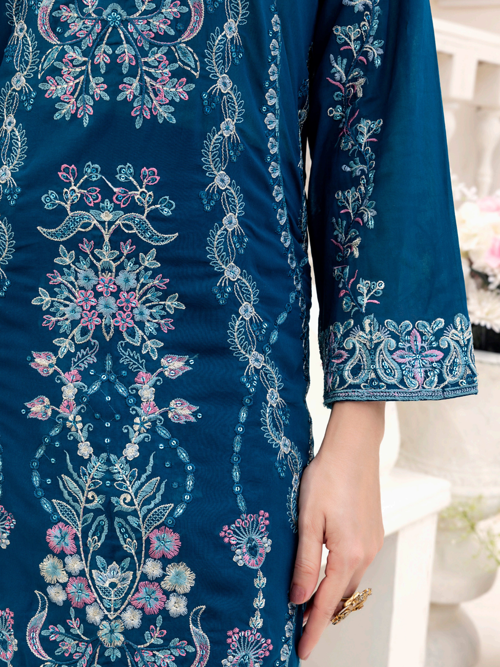 Sobia Mir Teal Blue Premium Festive Embroidered Suit