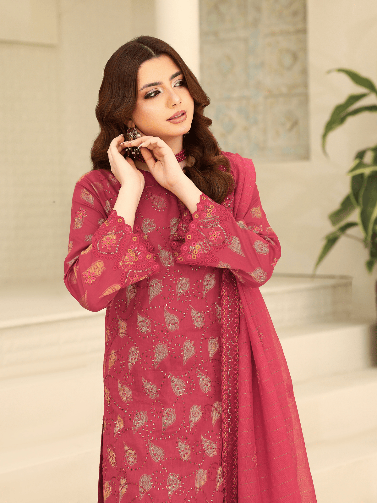 Wijdan Zarqash Gold Rose Elegance Embroidered Lawn Suit