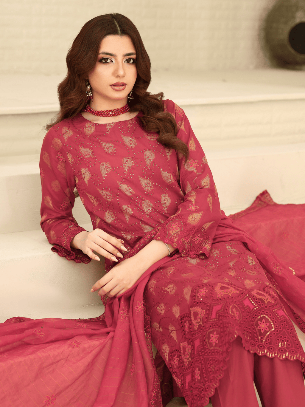 Wijdan Zarqash Gold Rose Elegance Embroidered Lawn Suit