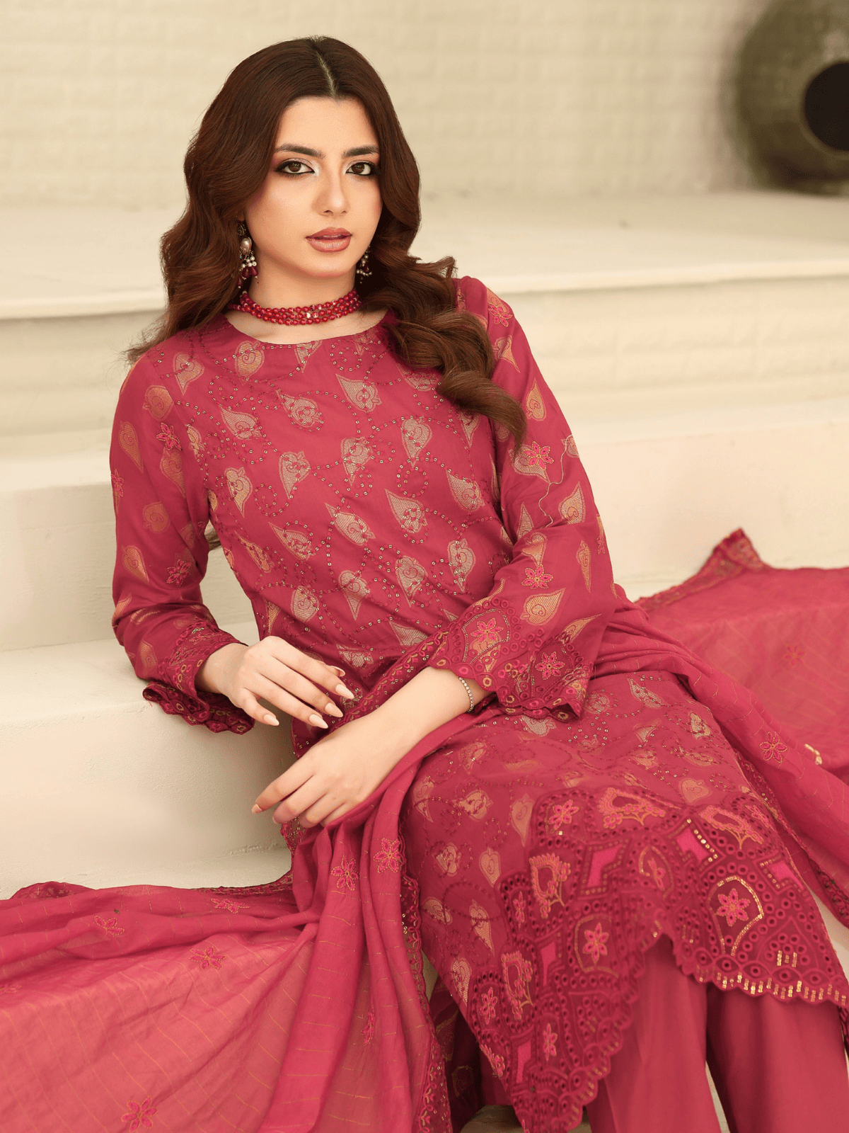 Wijdan Zarqash Gold Rose Elegance Embroidered Lawn Suit