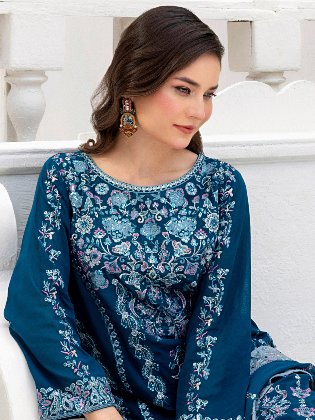 Sobia Mir Teal Blue Premium Festive Embroidered Suit