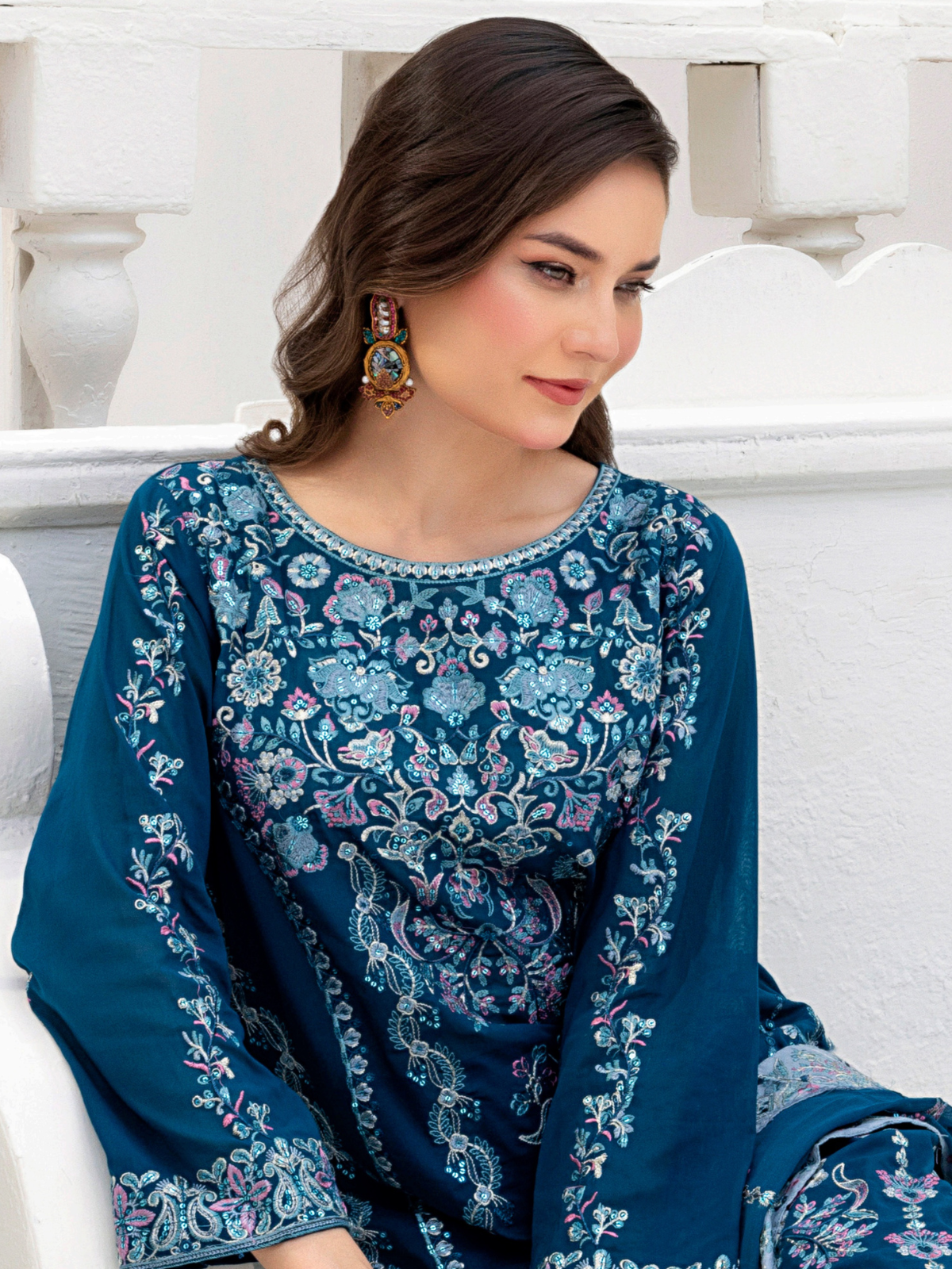 Sobia Mir Teal Blue Premium Festive Embroidered Suit