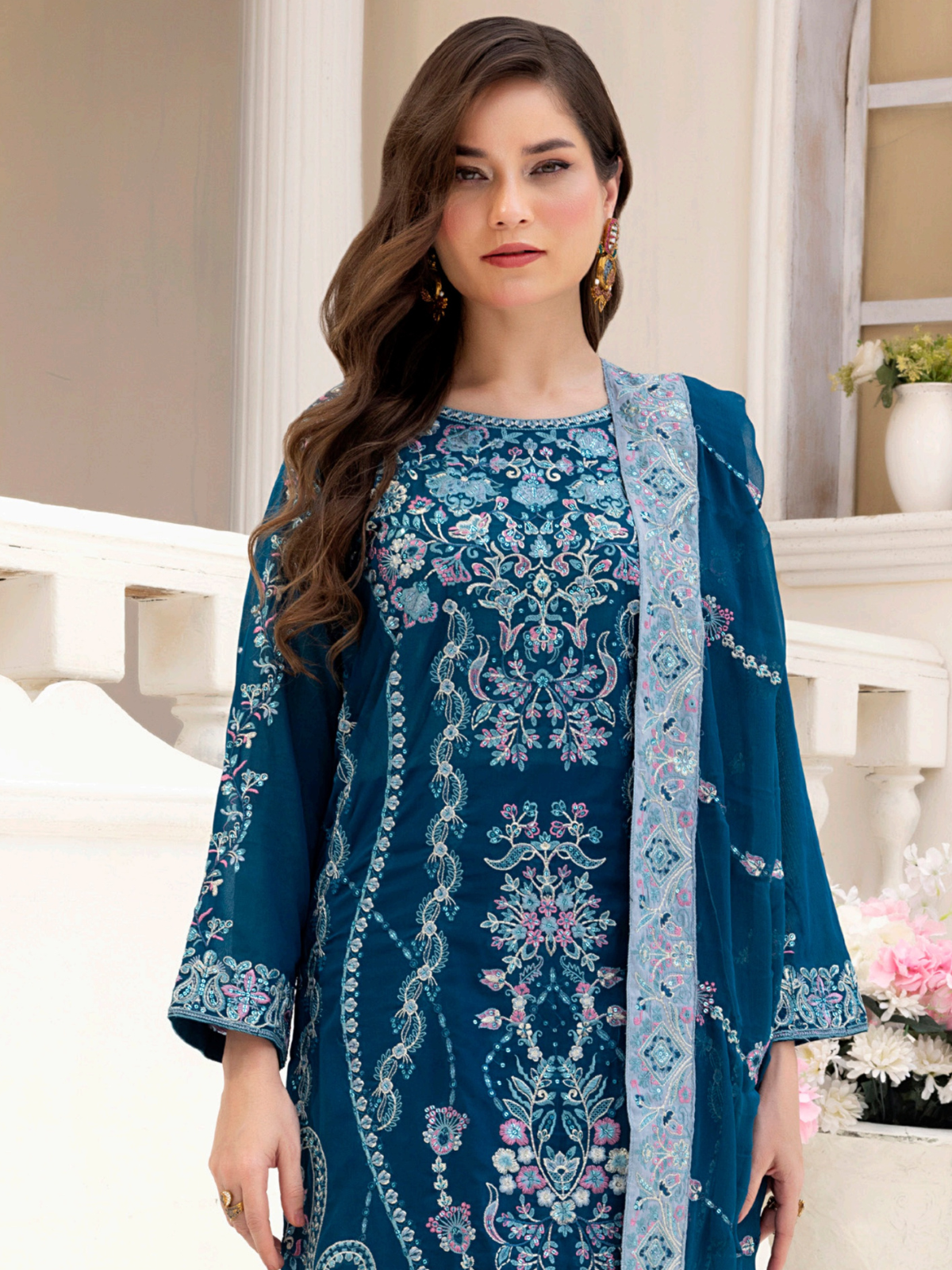 Sobia Mir Teal Blue Premium Festive Embroidered Suit