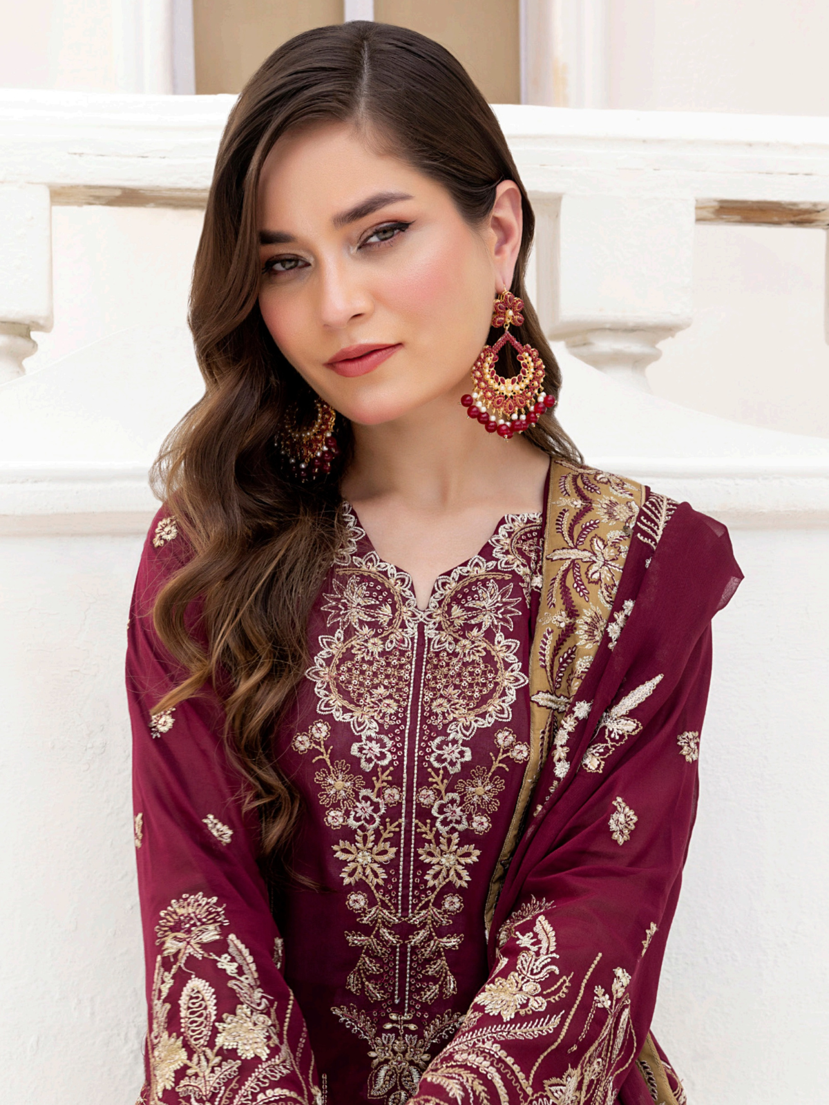 Sobia Mir Royal Maroon Festive Embroidered Suit