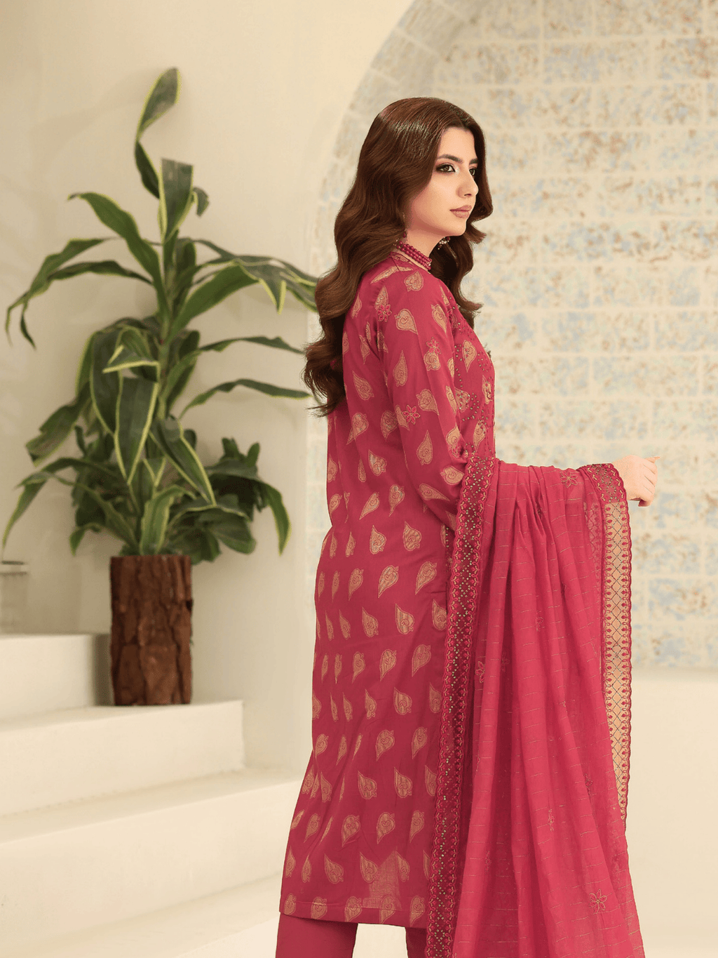 Wijdan Zarqash Gold Rose Elegance Embroidered Lawn Suit