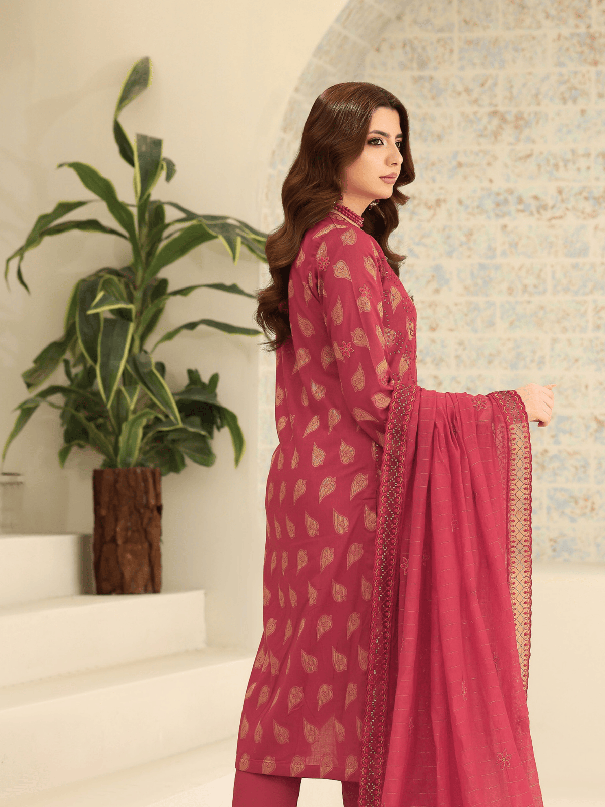 Wijdan Zarqash Gold Rose Elegance Embroidered Lawn Suit