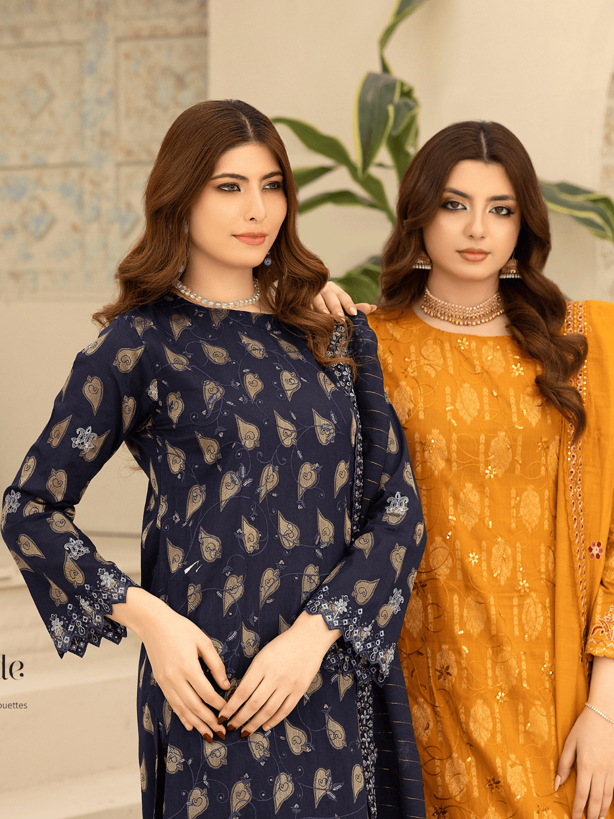 Wijdan Zarqash Gold Midnight Navy Embroidered Lawn Suit | Luxury Navy Blue Dress