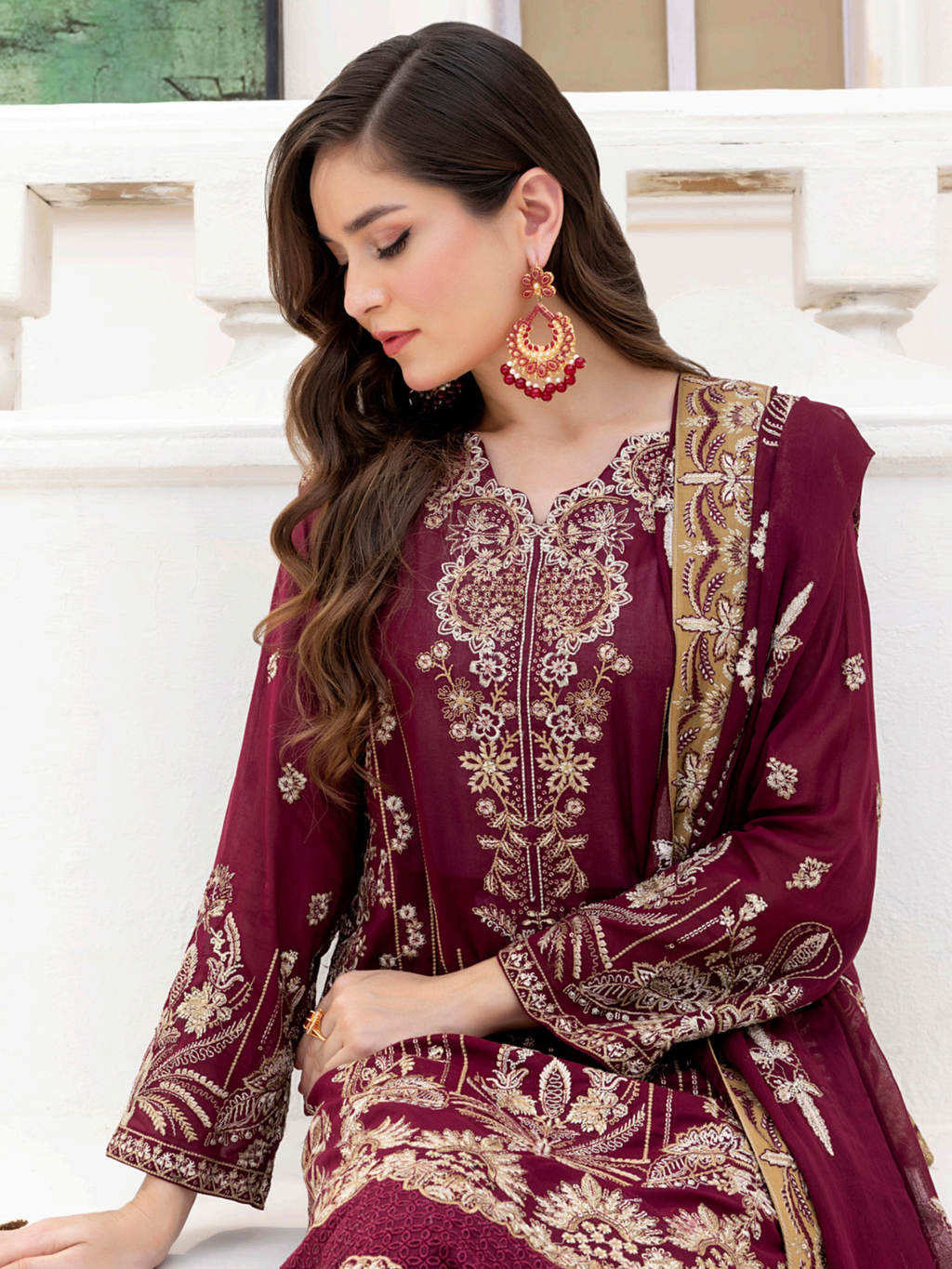 Sobia Mir Royal Maroon Festive Embroidered Suit