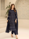 Wijdan Zarqash Gold Midnight Navy Embroidered Lawn Suit | Luxury Navy Blue Dress