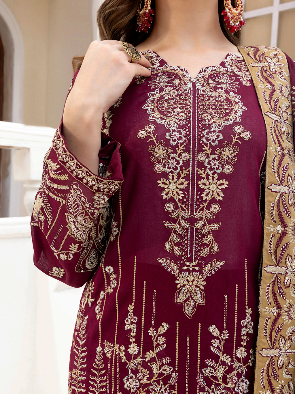Sobia Mir Royal Maroon Festive Embroidered Suit
