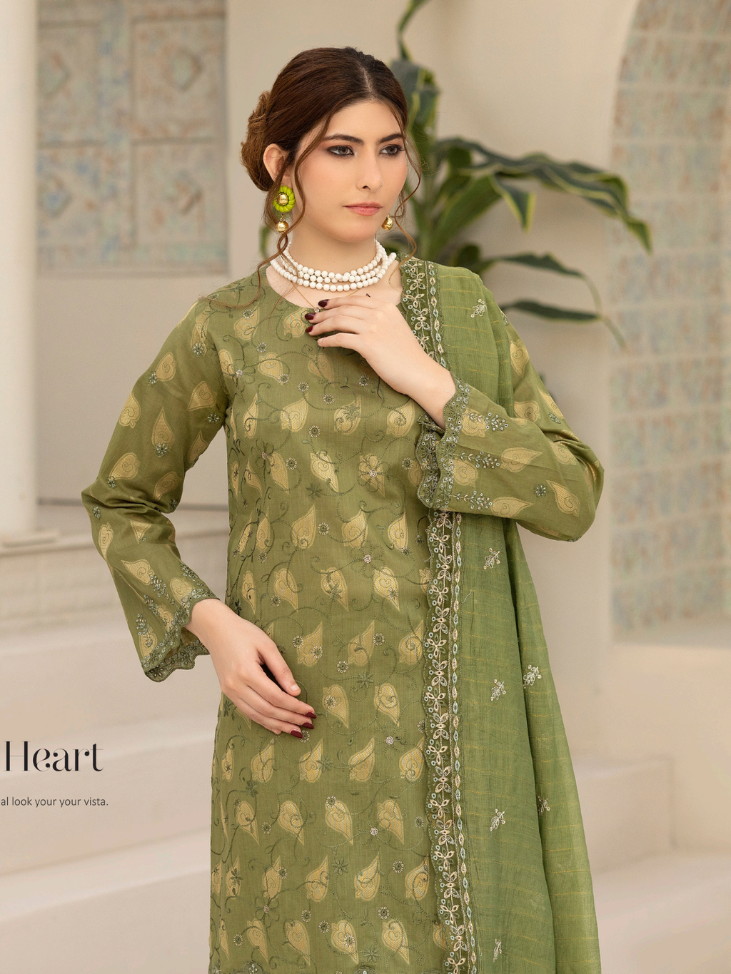 Wijdan Zarqash Gold Olive Serenity Embroidered Lawn Suit