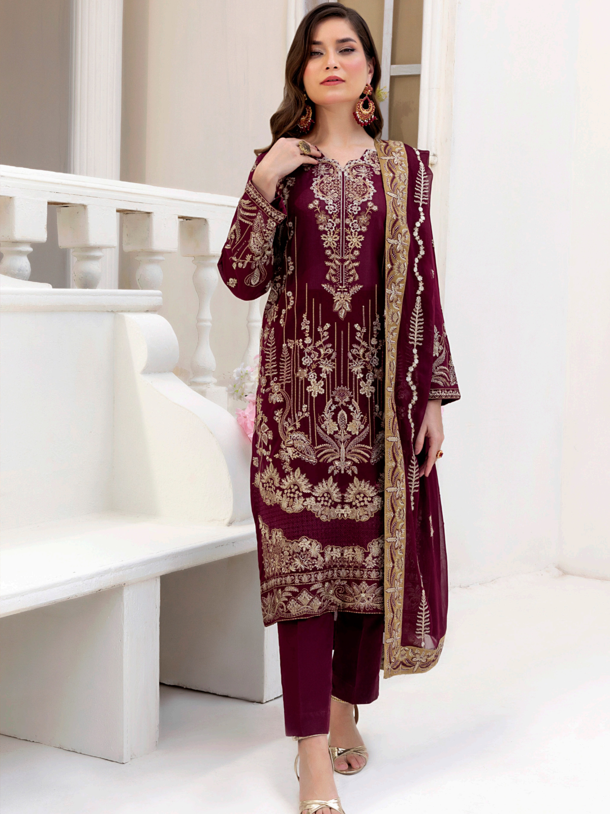 Sobia Mir Royal Maroon Festive Embroidered Suit