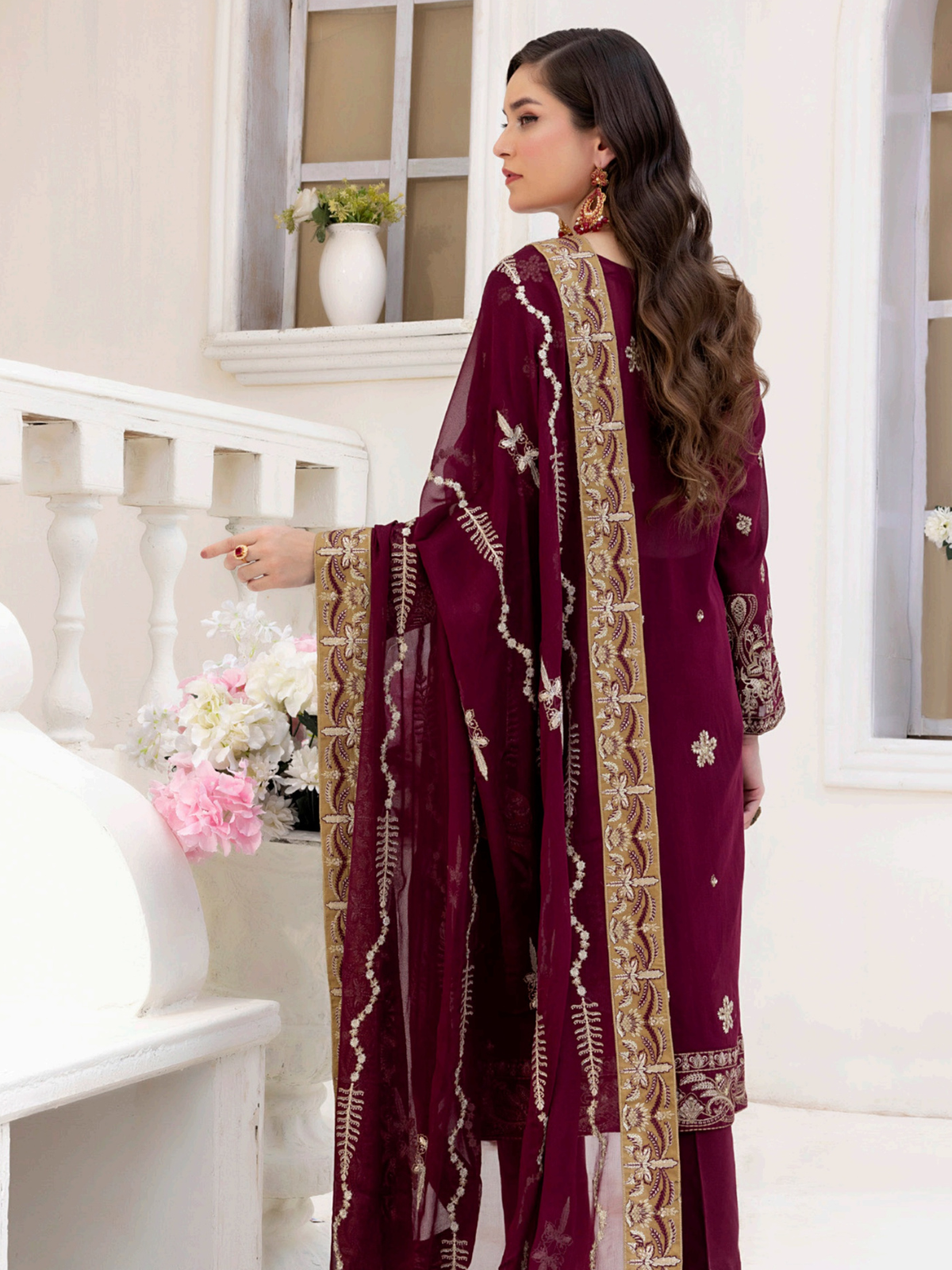 Sobia Mir Royal Maroon Festive Embroidered Suit