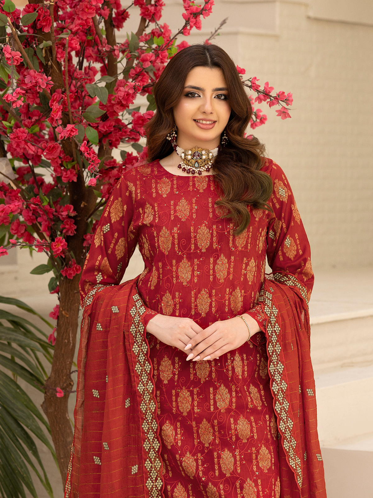 Wijdan Zarqash Gold Crimson Royale Embroidered Lawn Suit