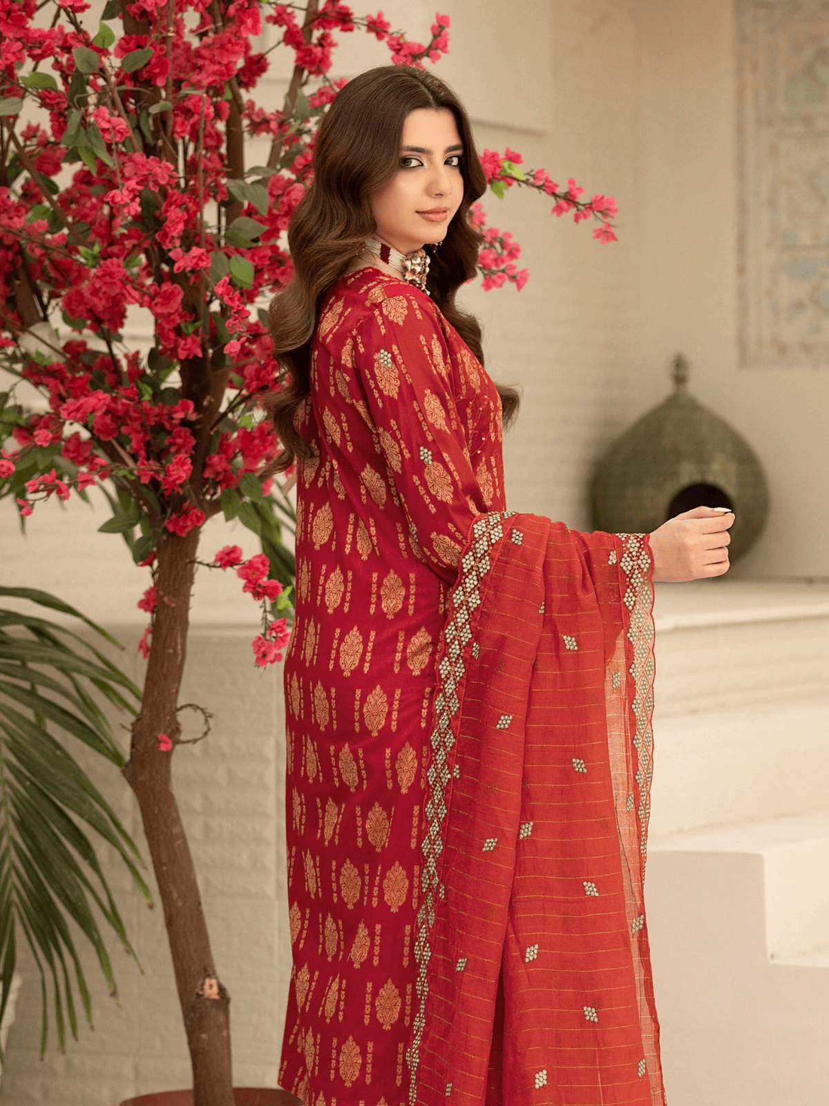 Wijdan Zarqash Gold Crimson Royale Embroidered Lawn Suit
