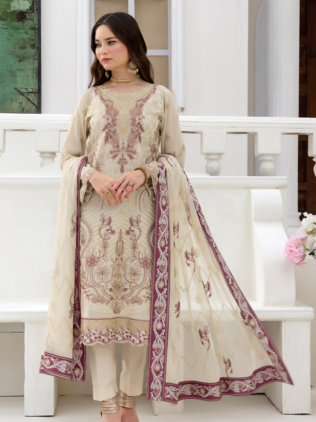 Sobia Mir Ivory White Minimal Luxury Embroidered Suit