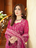 WIJDAN Exclusive Swiss Gold Embroidered Lawn Suit - Pink