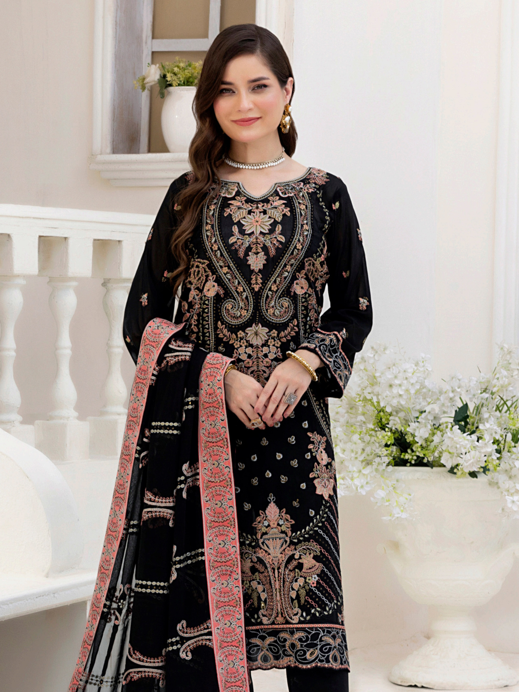 Sobia Mir Swiss Gold Black Luxury Embroidered Suit
