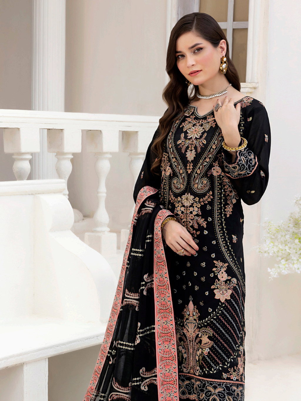 Sobia Mir Swiss Gold Black Luxury Embroidered Suit