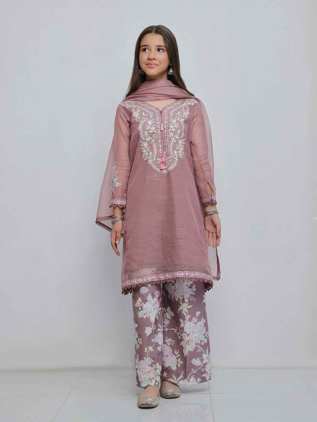 3Pc Embroidered Pret Suit Net Slub Polly Light Lilac - OGE3P-2410023