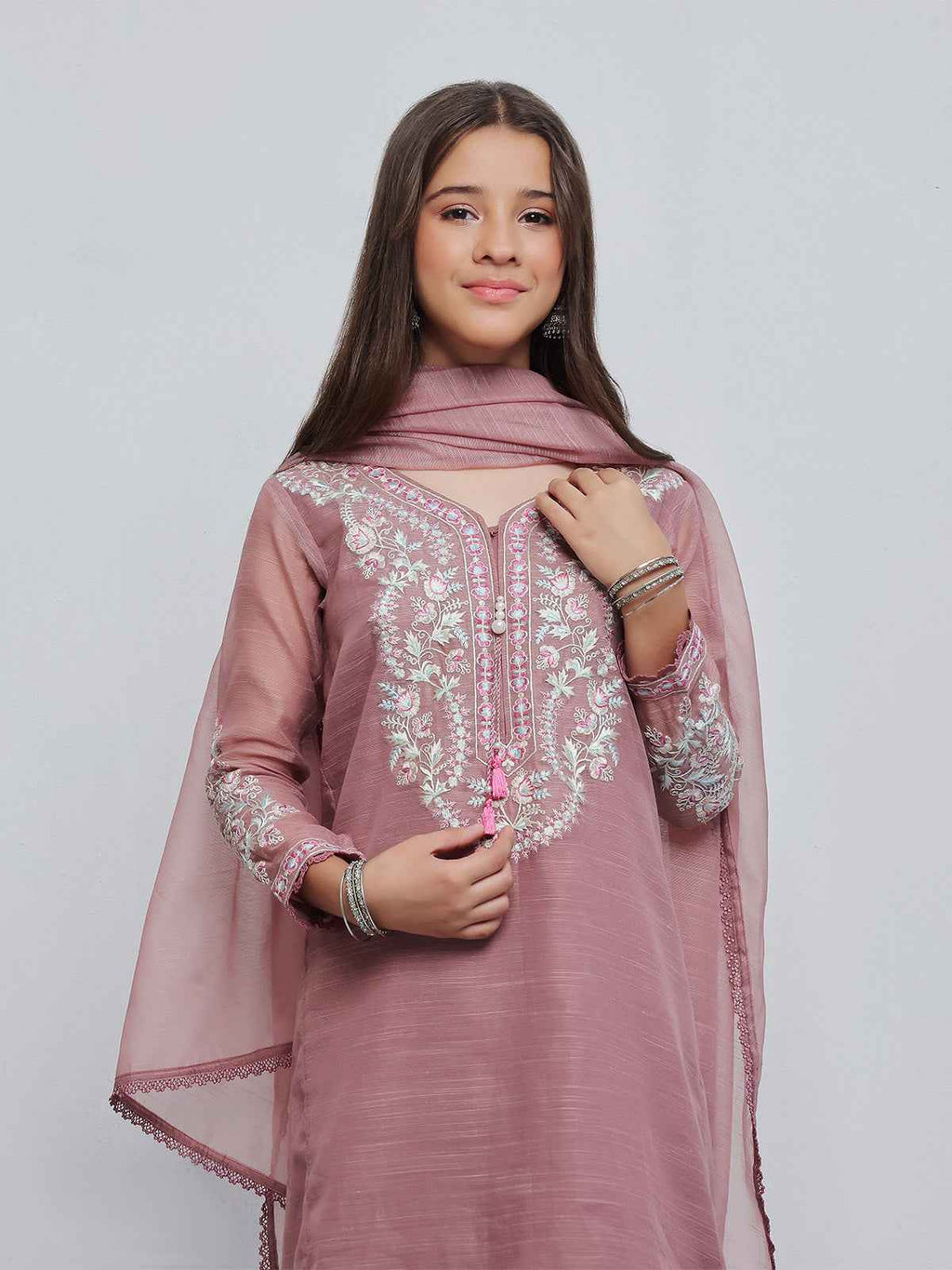 3Pc Embroidered Pret Suit Net Slub Polly Light Lilac - OGE3P-2410023