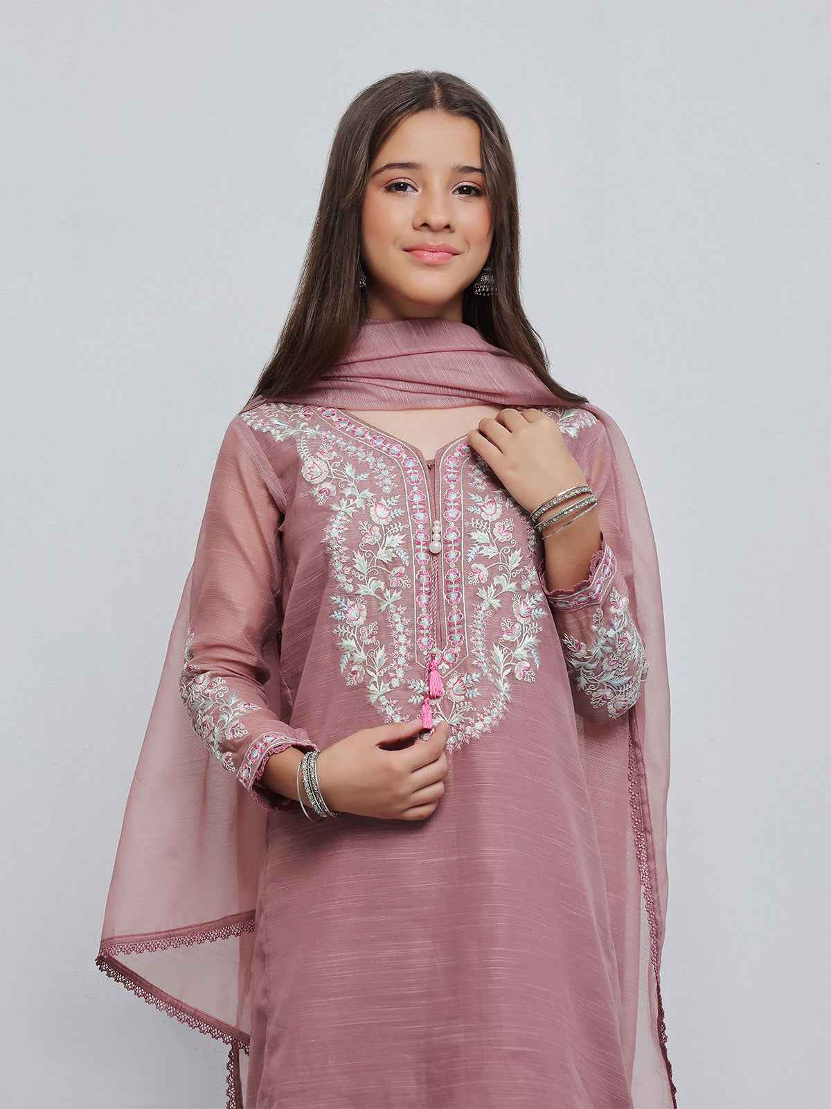 3Pc Embroidered Pret Suit Net Slub Polly Light Lilac - OGE3P-2410023