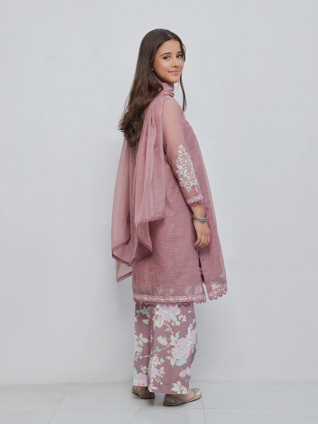 3Pc Embroidered Pret Suit Net Slub Polly Light Lilac - OGE3P-2410023