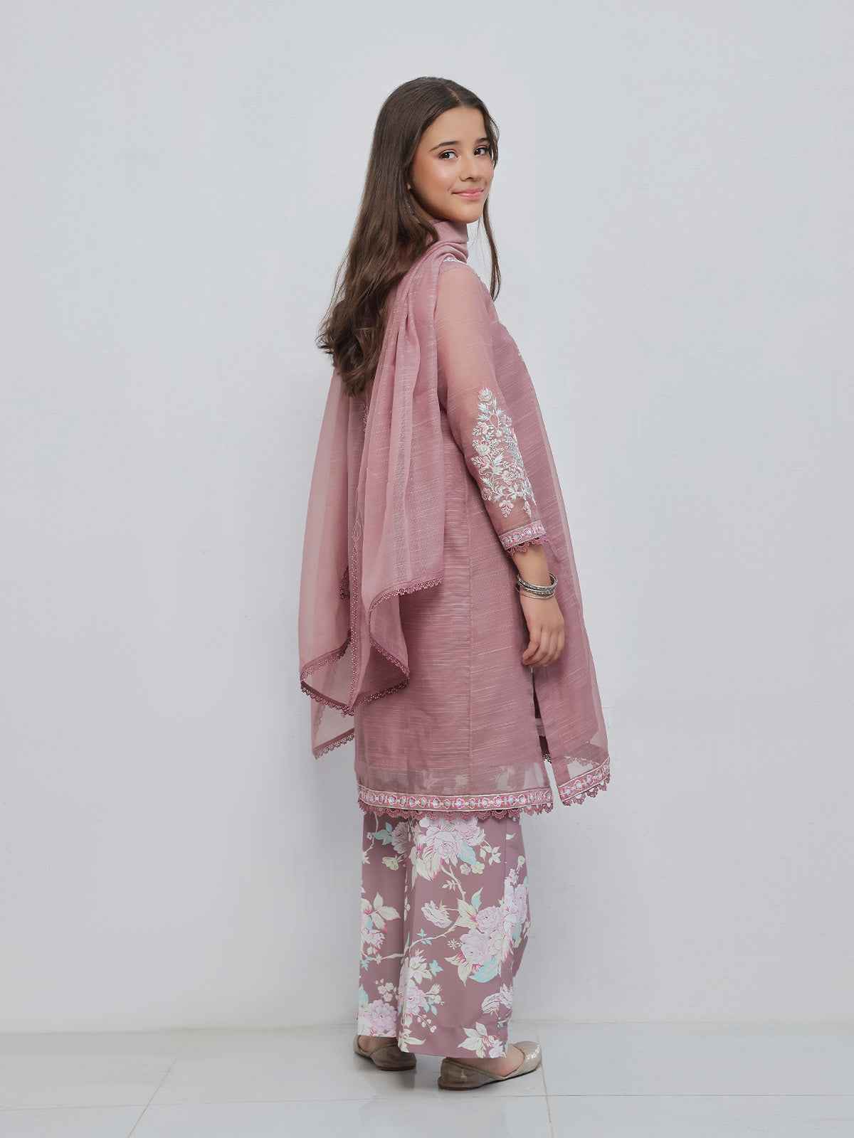3Pc Embroidered Pret Suit Net Slub Polly Light Lilac - OGE3P-2410023