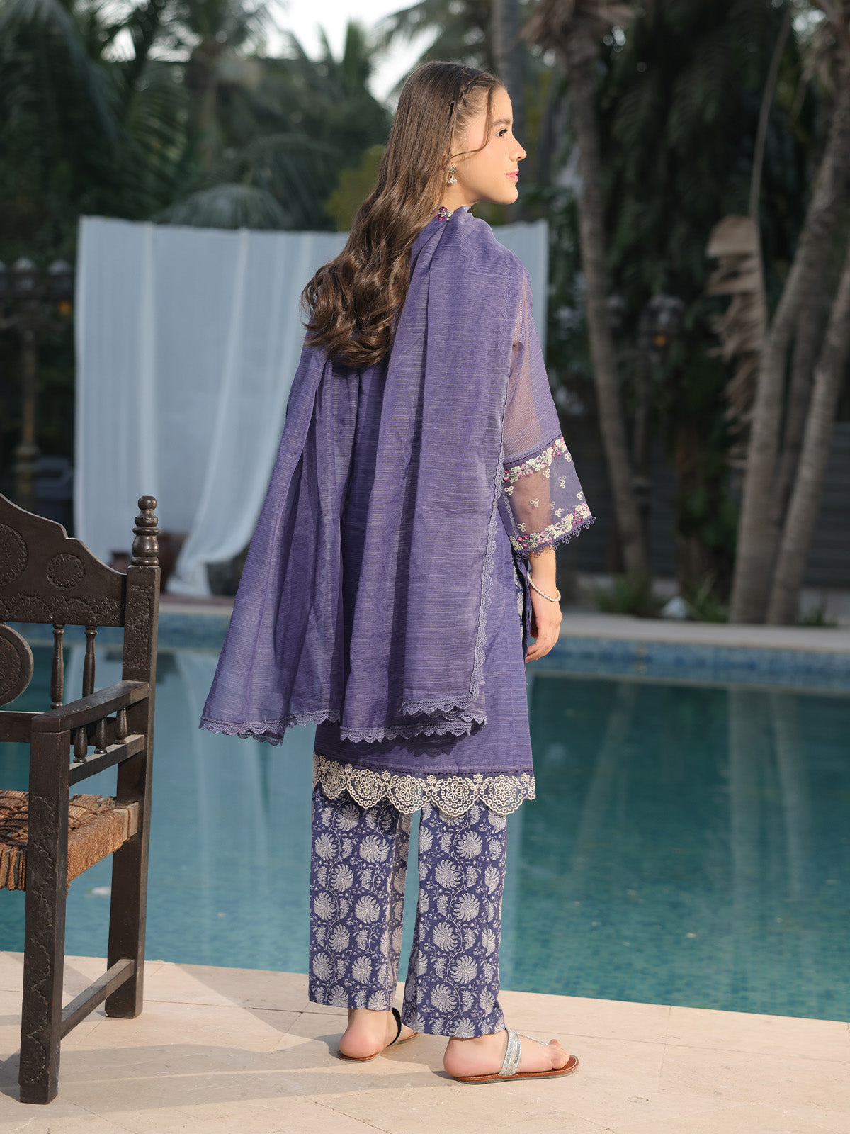 3Pc Embroidered Pret Suit Net Slub Polly Navy Blue - OGE3P-2410024