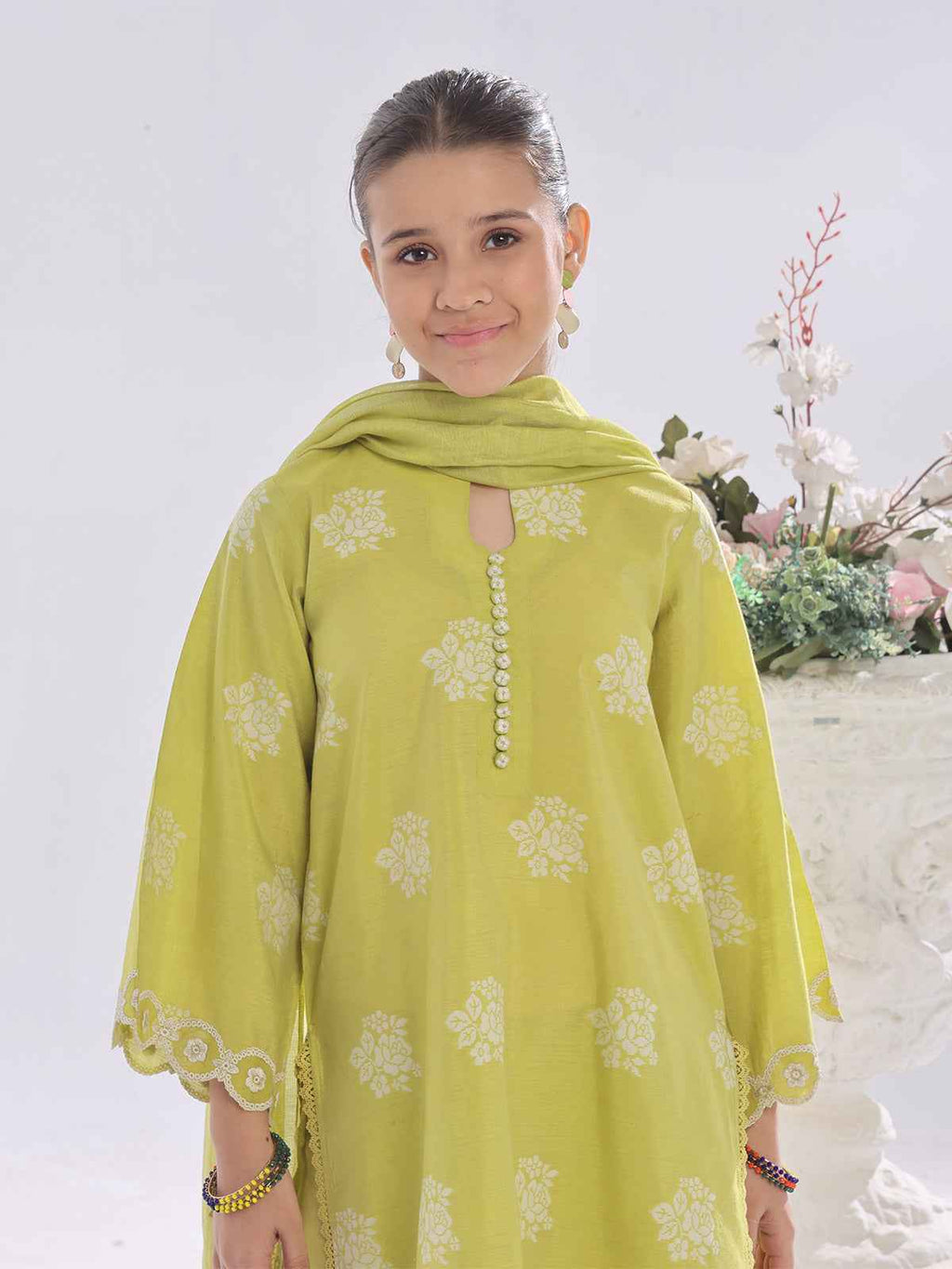 1Pc Embroidered Pret Kurti Cotton Silk Jacquard Lemon - OGEKT-2410017