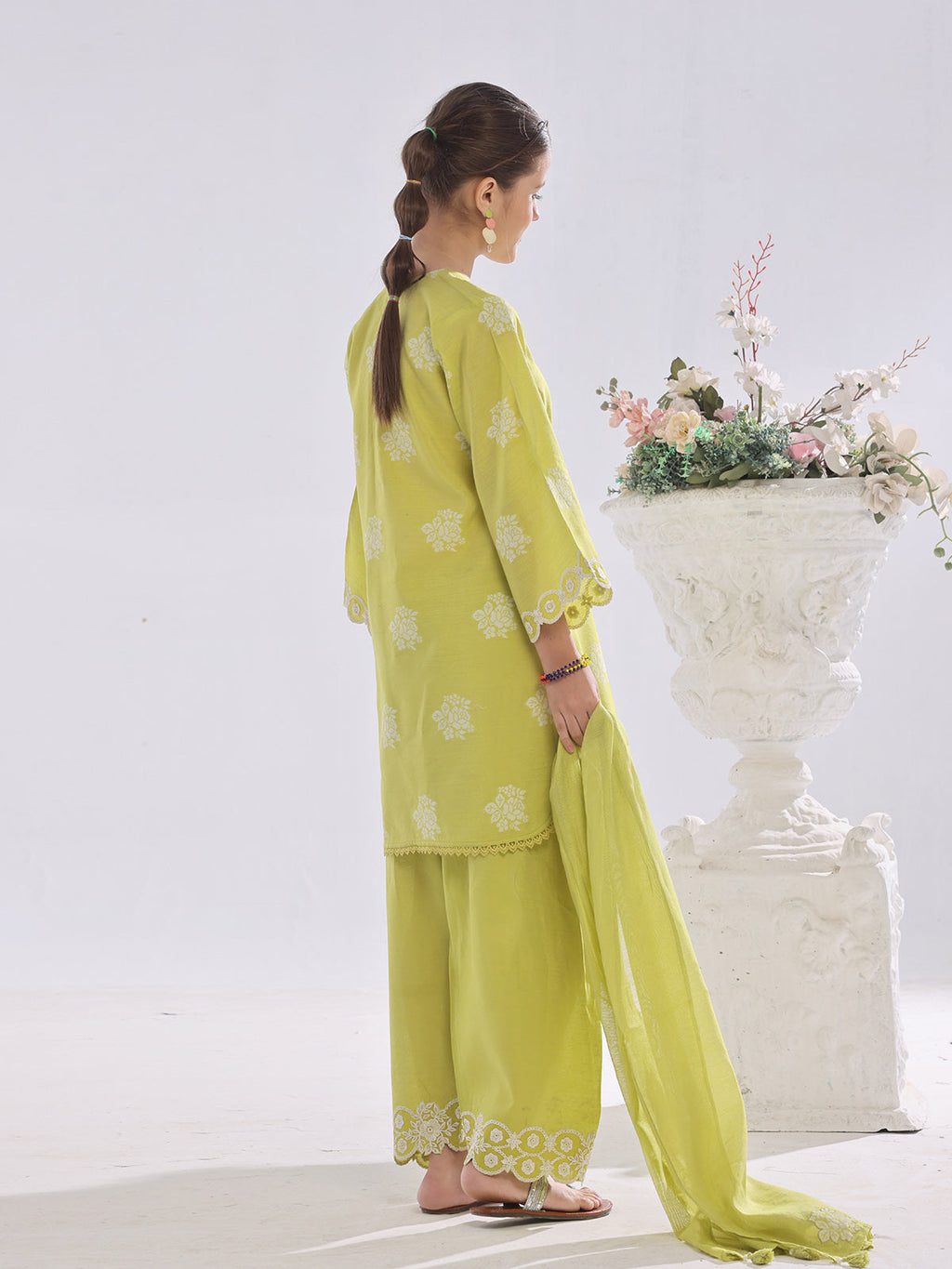 1Pc Embroidered Pret Kurti Cotton Silk Jacquard Lemon - OGEKT-2410017